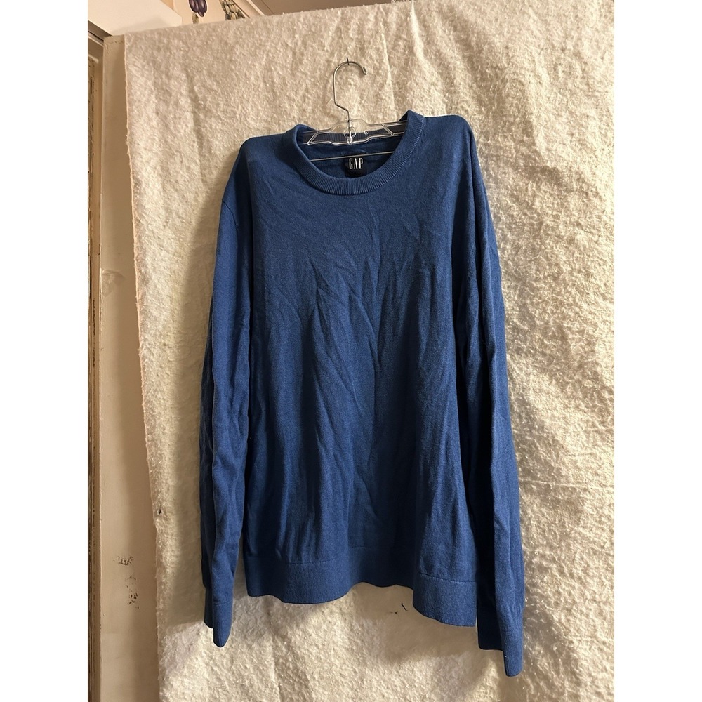 Gap Mainstay Crew-Neck Sweater Blue Knit Ribbed Hem Pullover Long Sleeve Large